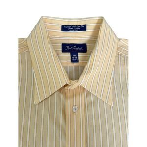 Paul Fredrick Mens Shirt Sz 17-33 L/S Yellow White 2 Ply Cotton Dobby Trim Fit